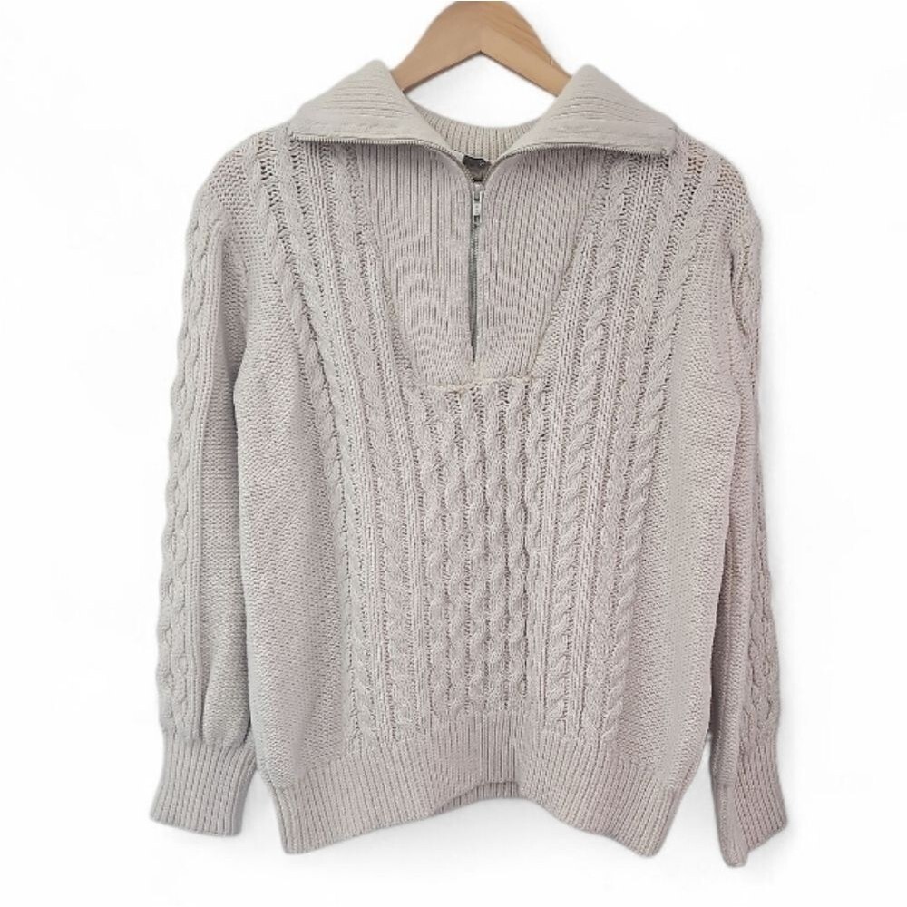 Free Assembly Cable Knit Quarter Zip Sweater Women’s L Cream Cozy Minimalist